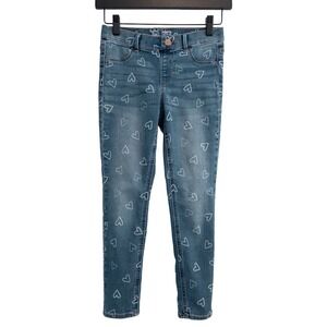 Wonder Nation Jegging Girls L 10-12 Blue Heart Print Denim Jeans Valentines Day
